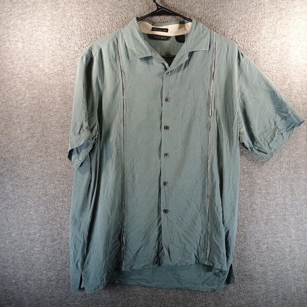 Lot of 2 Axist 100% Silk Button Up Shirts Mens L Short Sleeve Bowling Washable - Picture 3 of 15